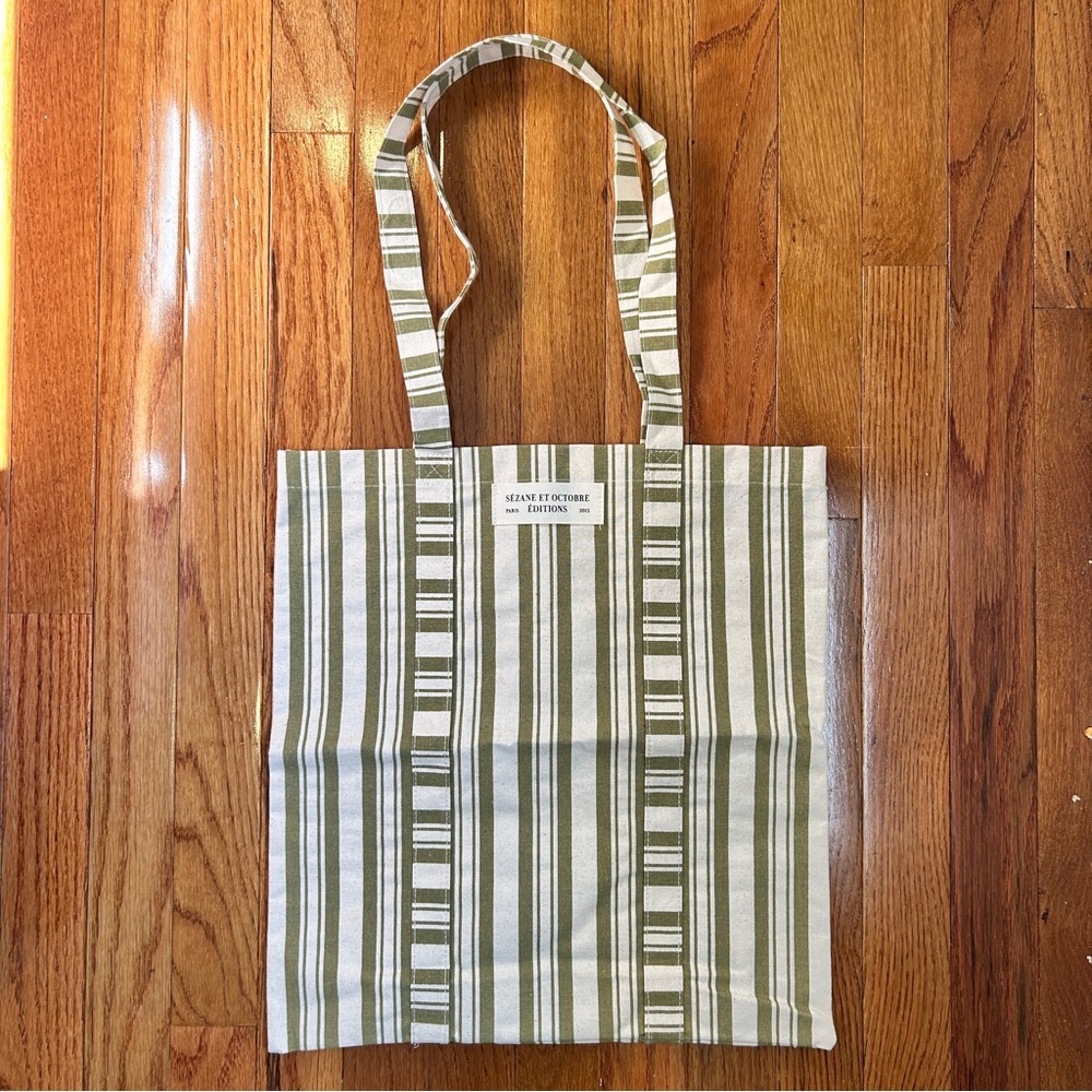 🇫🇷 New Sezane x OctoberEditions Olive Green and Cream 100% Cotton Tote Bag